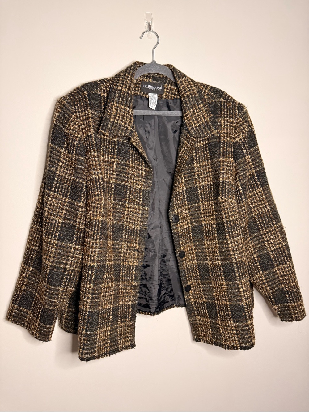 Sag Harbor Black and Brown Plaid Tweed Blazer